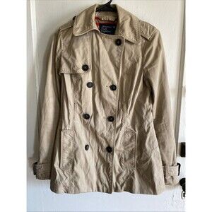 American Eagle Women Size XS Beige Khaki Twill Double Breasted Peacoat